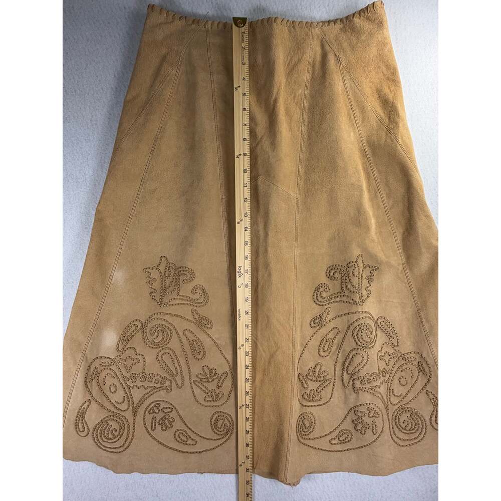 Peck & Peck Weekend Vintage Boho Embroidered Tan Suede A-Line Skirt Size 10 - Picture 4 of 9